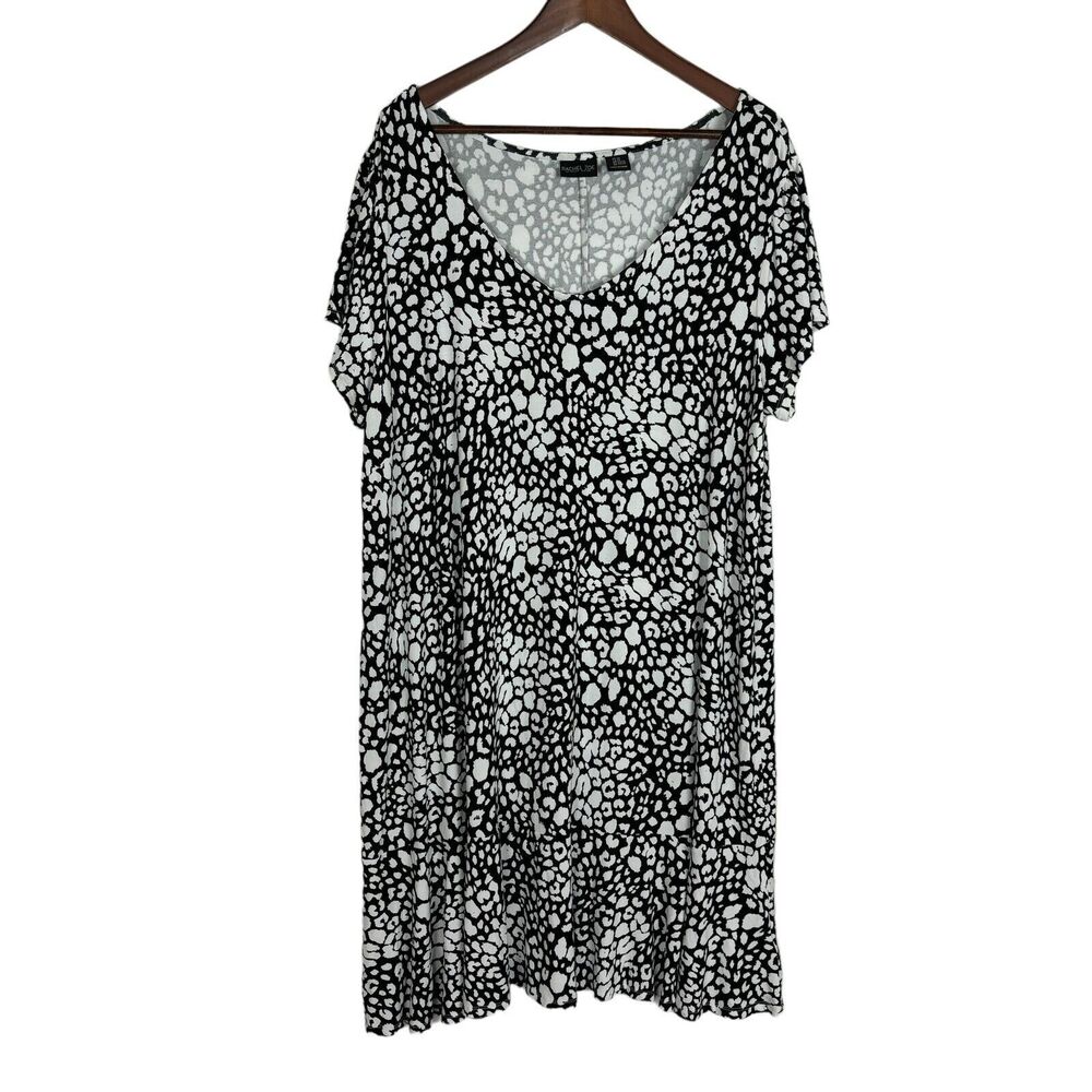 Rachel Zoe Black White Print Short Sleeve Dress Women's 2X Animal Print